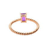 Twisted 925 Rectangle Cut Amethyst Rose Gold Plated Ring