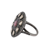 Pink Tourmaline and Polki Diamond 925 Silver Gold Plated Ring