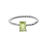 Natural Peridot Rectangle Shaped Twisted 925 Silver Ring