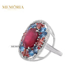 Natural Ruby and Multi Gemstone & Diamond 925 Sterling Silver Ring