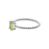 Natural Peridot Rectangle Shaped Twisted 925 Silver Ring