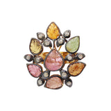 Natural Multi Tourmaline and Diamond 925 Silver Gold Plated Designer Ring