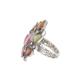 Natural Multi Tourmaline and Diamond 925 Silver Gold Plated Designer Ring