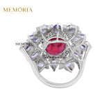 925 Sterling Silver Natural Ruby, Tanzanite Gemstone With Diamond Ring