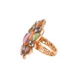 Natural Multi Tourmaline and Diamond 925 Silver Gold Plated Designer Ring