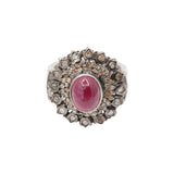 Natural Ruby and Diamond 925 Silver Gold Plated Ring