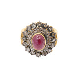 Natural Ruby and Diamond 925 Silver Gold Plated Ring