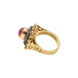 Natural Ruby and Diamond 925 Silver Gold Plated Ring
