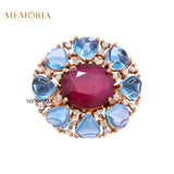 Natural Ruby, Blue Topaz Gemstone and Diamond 925 Sterling Silver Ring