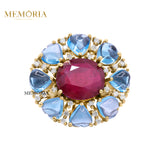 Natural Ruby, Blue Topaz Gemstone and Diamond 925 Sterling Silver Ring