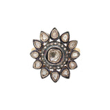 Flower Design Natural Polki Diamond 925 Silver Gold Plated Ring