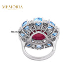 Natural Ruby, Blue Topaz Gemstone and Diamond 925 Sterling Silver Ring