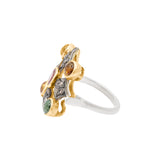 Natural Multi Sapphire Gemstone and Diamond 925 Sterling Silver Gold Plated Ring