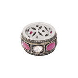 Natural Ruby and Polki Diamond 925 Silver Gold Plated Band Ring