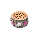 Natural Ruby and Polki Diamond 925 Silver Gold Plated Band Ring