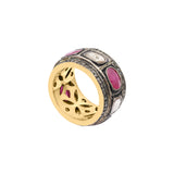 Natural Ruby and Polki Diamond 925 Silver Gold Plated Band Ring