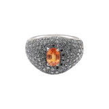 Orange Sapphire and Black Diamond 925 Silver Gold Plated Designer Ring