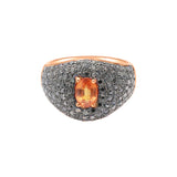 Orange Sapphire and Black Diamond 925 Silver Gold Plated Designer Ring