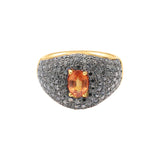 Orange Sapphire and Black Diamond 925 Silver Gold Plated Designer Ring