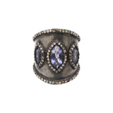 Designer Marquise Cut Tanzanite and Diamond 925 Silver Ring