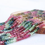 13 Line Natural Multi Tourmaline Round Faceted Spiritual Healing Gemstone Beads Strand Necklace