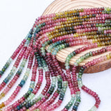 13 Line Natural Multi Tourmaline Round Faceted Spiritual Healing Gemstone Beads Strand Necklace