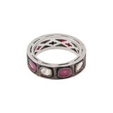 Natural Ruby Gemstone and Polki Diamond 925 Sterling Silver Band Ring