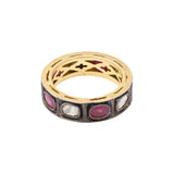 Natural Ruby Gemstone and Polki Diamond 925 Sterling Silver Band Ring