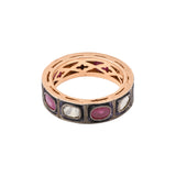 Natural Ruby Gemstone and Polki Diamond 925 Sterling Silver Band Ring