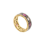 Natural Ruby Gemstone and Polki Diamond 925 Sterling Silver Band Ring