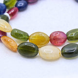 1 Line Natural Multi Tourmaline Oval Shaped Cabochon Cut Spiritual Healing Gemstone Beads Strand 925 Silver Necklace