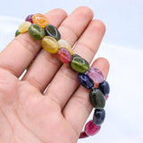 1 Line Natural Multi Tourmaline Oval Shaped Cabochon Cut Spiritual Healing Gemstone Beads Strand 925 Silver Necklace