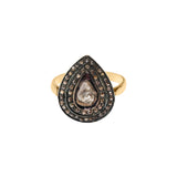 Pear Shaped Designer Natural Polki Diamond 925 Sterling Silver Gold Plated Ring