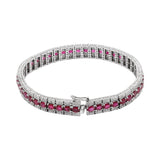 Natural Ruby and Diamond 18K Solid White Gold Bracelet