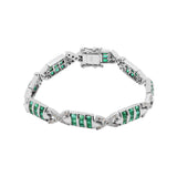 Natural Emerald and Diamond 925 Sterling Silver Bracelet