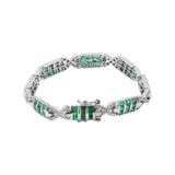 Natural Emerald and Diamond 925 Sterling Silver Bracelet