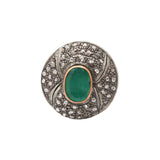 Natural Emerald Gemstone and Diamond 925 Sterling Silver Ring