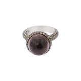Natural Round Smoky Quartz With Diamond 925 Sterling Silver Gold Plated Ring