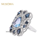 London Blue Topaz and Diamond 925 Silver Gold Plated Ring