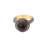 Natural Round Smoky Quartz With Diamond 925 Sterling Silver Gold Plated Ring