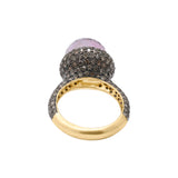 Natural Round Smoky Quartz With Diamond 925 Sterling Silver Gold Plated Ring