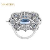 London Blue Topaz and Diamond 925 Silver Gold Plated Ring