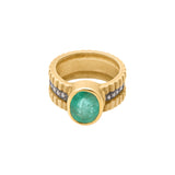 Natural Emerald Gemstone and Diamond 925 Sterling Silver Gold Plated Ring