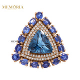 Natural Tanzanite, London Blue Topaz Gemstone With Diamond 925 Sterling Silver Ring