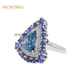 Natural Tanzanite, London Blue Topaz Gemstone With Diamond 925 Sterling Silver Ring