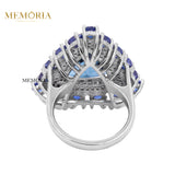 Natural Tanzanite, London Blue Topaz Gemstone With Diamond 925 Sterling Silver Ring