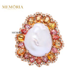 Natural Mother Of Pearl, Sapphire Gemstone With Diamond 925 Sterling Silver Ring