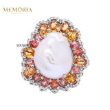 Natural Mother Of Pearl, Sapphire Gemstone With Diamond 925 Sterling Silver Ring