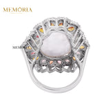 Natural Mother Of Pearl, Sapphire Gemstone With Diamond 925 Sterling Silver Ring