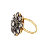 Floral Design Polki Diamond 925 Sterling Silver Gold Plated Ring
